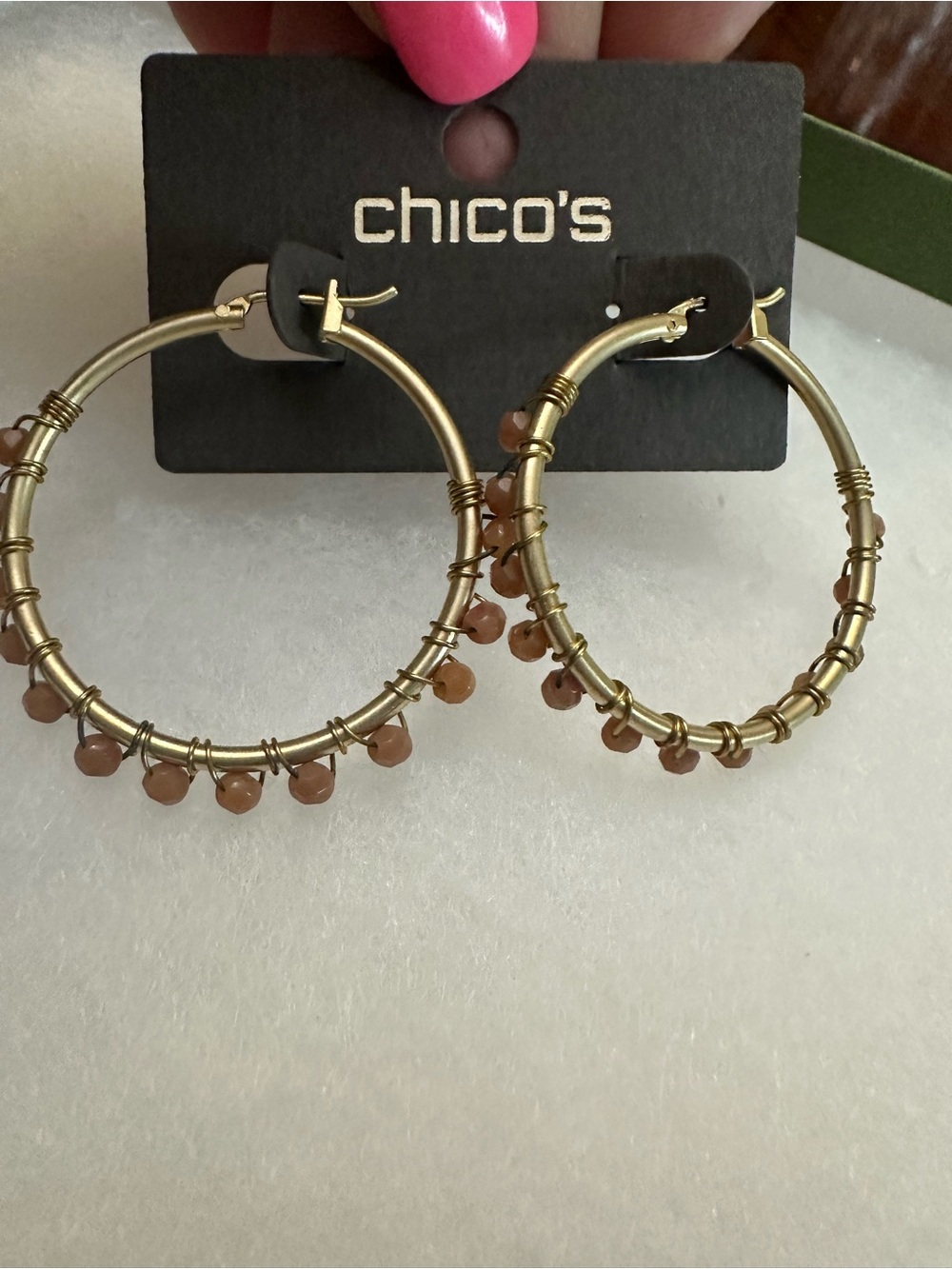 Chico's gold-tone hoop earrings with peach beads